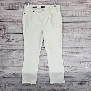 NYDJ Sheri Slim Jeans Womens 14 White Stretch Lift Tuck Mid Rise Straight Pants